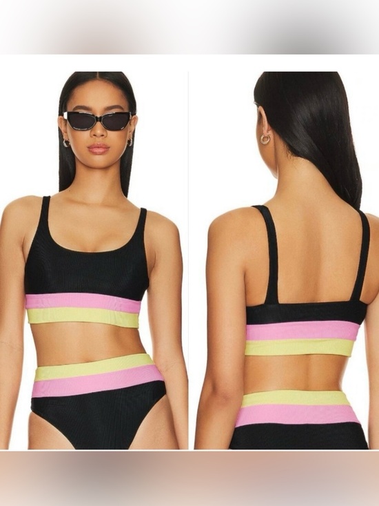 Beach Riot Other - Beach Riot Mackenzie Black Ribbed Pink Lemonade Bikini Set